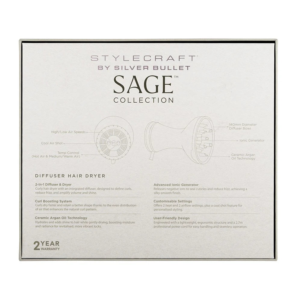 StyleCraft by Silver Bullet Sage Diffuser Hair Dryer