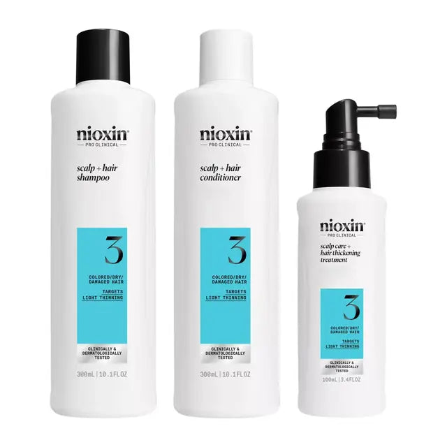 Nioxin Scalp + Hair Thickening System 3 Trio Pack LIGHT THINNING  COLOURED / DRY / DAMAGED HAIR