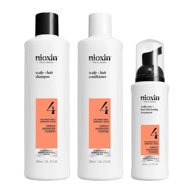 Nioxin Scalp + Hair Thickening System 4 Trio Pack PROGRESSED THINNING COLOURED / DRY / DAMAGED HAIR