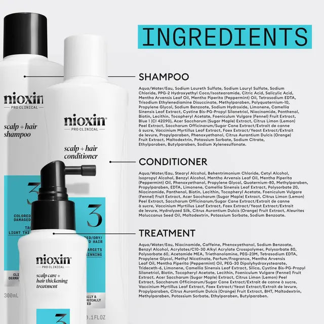 Nioxin Scalp + Hair Thickening System 3 Trio Pack LIGHT THINNING  COLOURED / DRY / DAMAGED HAIR